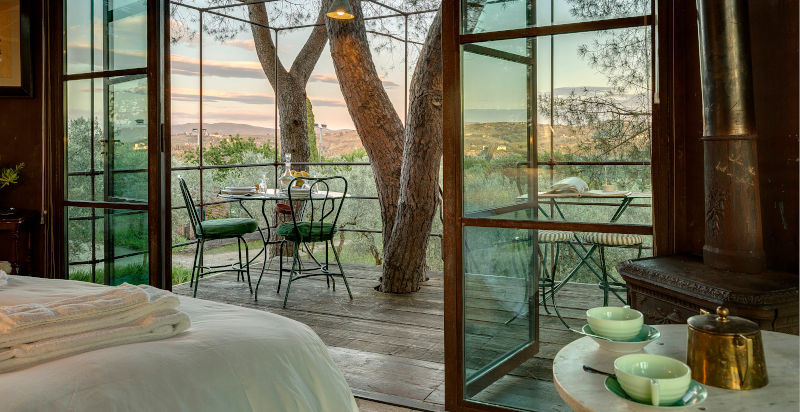 Vista tra pini silvestri e ulivi dalla casa sospesa