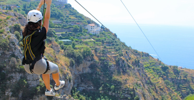 Panorama a 360° durante il volo zipline in Costiera Amalfitana